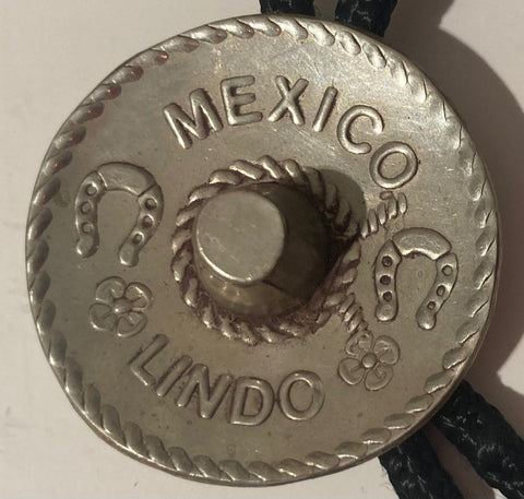 Vintage Metal Bolo Tie, Silver, Sombrero, Hat, Mexico, Lindo, Horseshoes, Nice Western Design, Quality, Heavy Duty, Country & Western