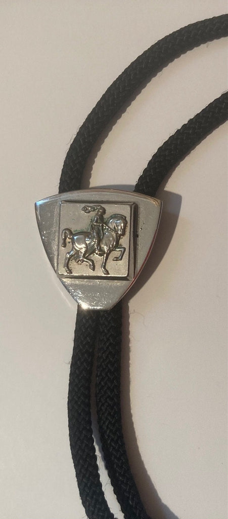 Vintage Metal Bolo Tie, Silver, Night On A Horse, Medevil Times, Jousting,  Nice Western Design, Quality, Heavy Duty, Made in USA, Country