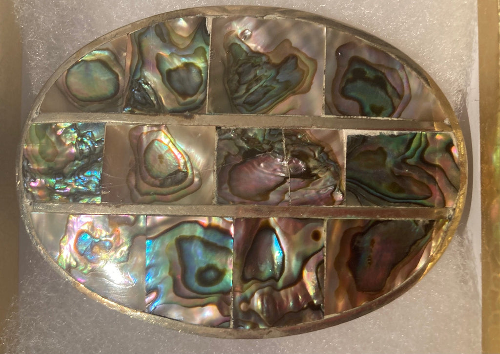 Vintage Metal Belt Buckle, Silver and Really Nice Abalone Design, Nice Western Style Design, 3 1/4" x 2" 1/4, Heavy Duty, Quality