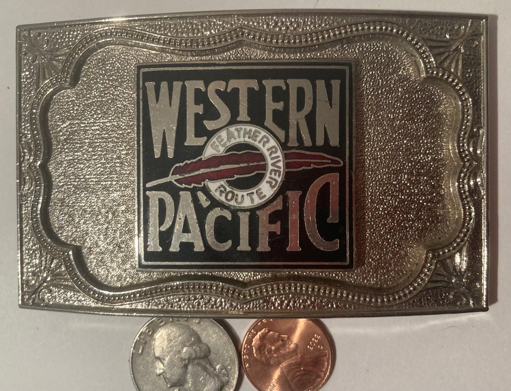 Vintage Metal Belt Buckle, Western Pacific, Feather River Route, Railroad, Railway, Train, Locomotive, Nice Western Style Design