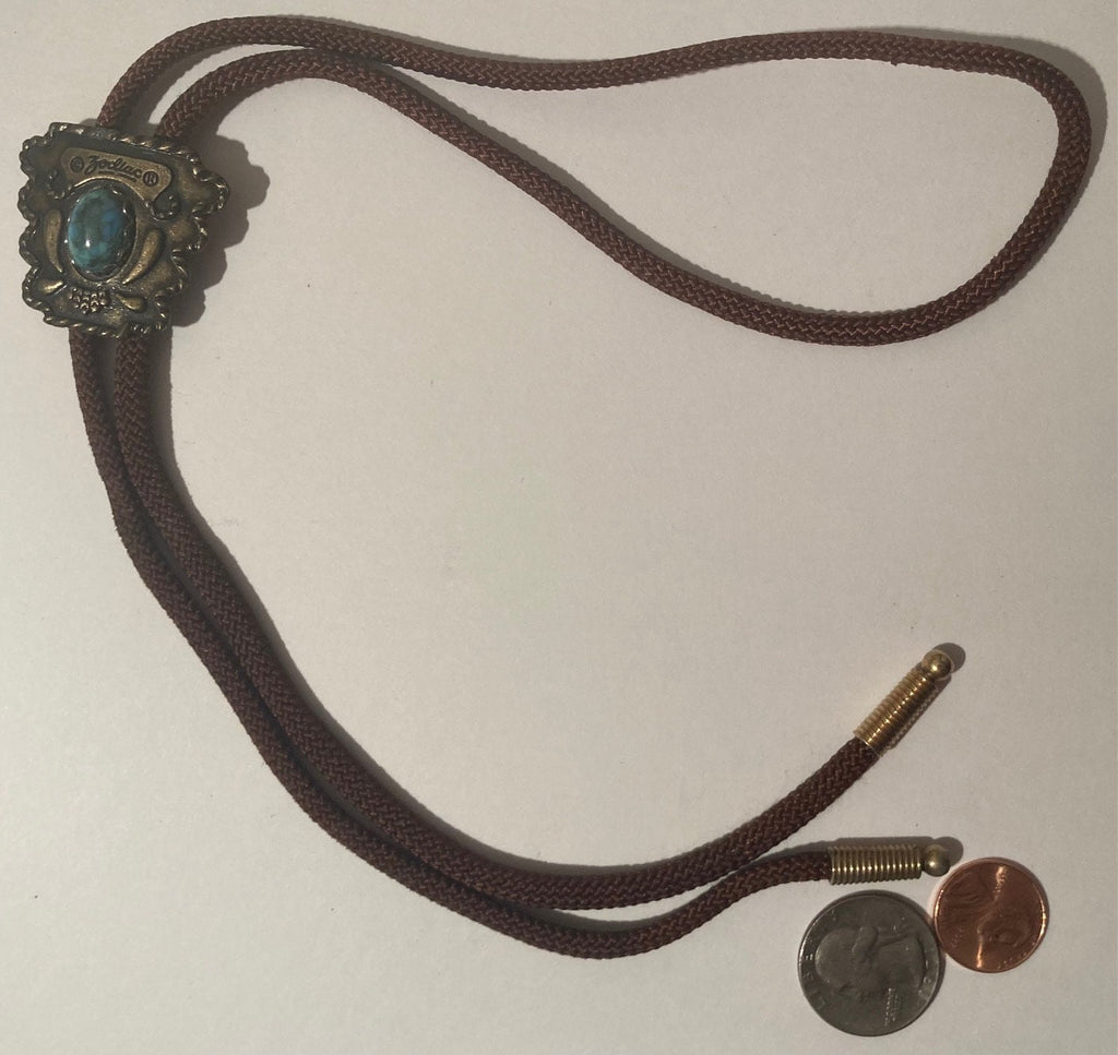 Vintage Metal Bolo Tie, Brass, Nice Turquoise Stone, Zodiac,  Nice Western Design, Quality, Heavy Duty, Made in USA, Country & Western