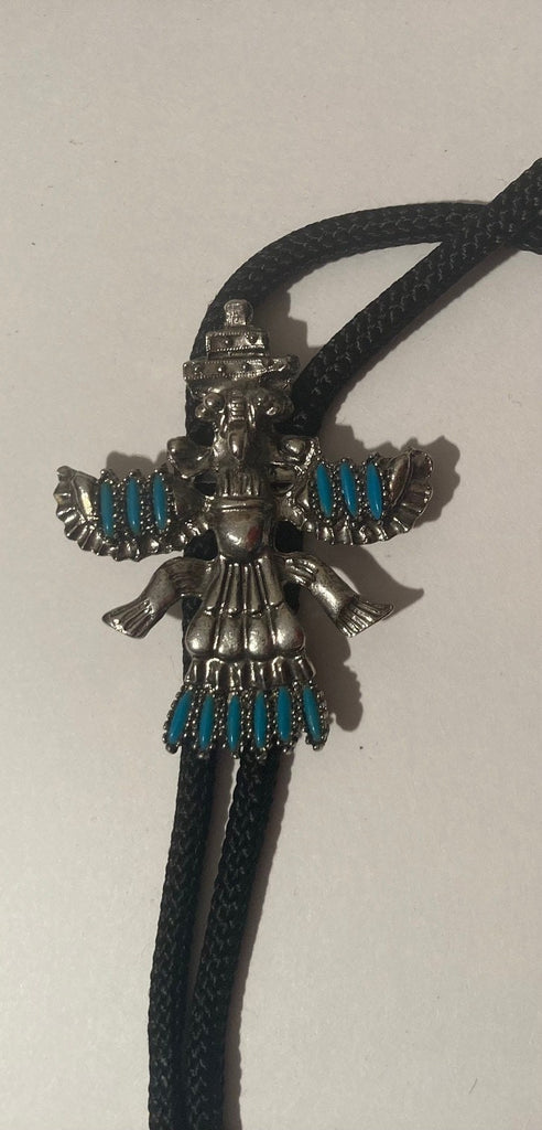 Vintage Metal Bolo Tie, Silver and Blue Stone Design, Eagle, Bird, Native, Nice Western Design, Quality, Heavy Duty, Made in USA, Country