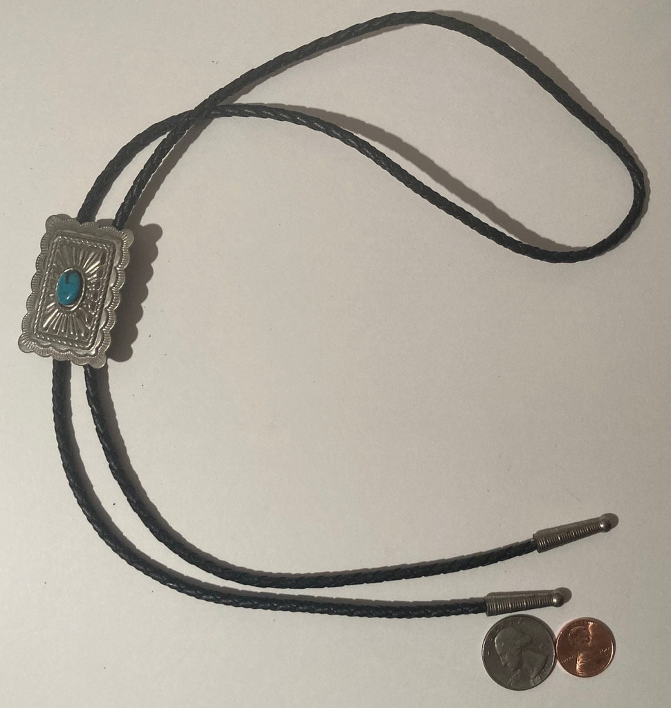 Vintage Metal Bolo Tie, Silver and Turquoise Design, Western Wear, Nice Western Design, Quality, Heavy Duty, Made in USA, Country & Western