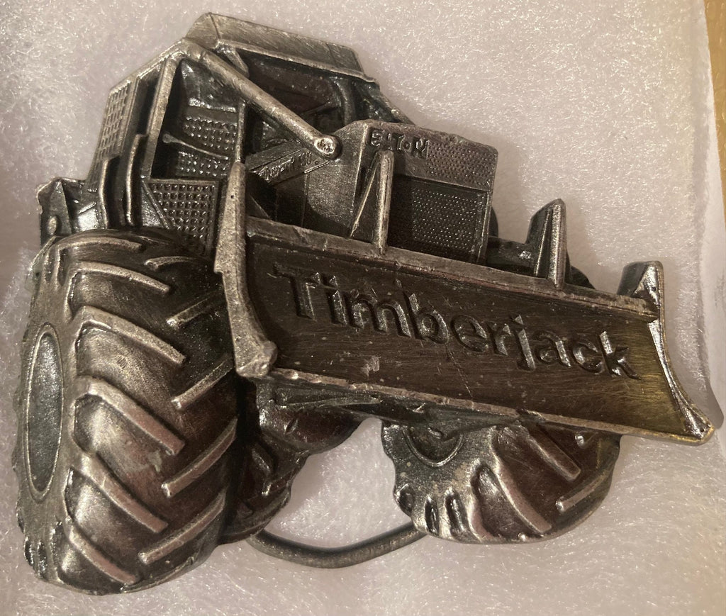 Vintage Metal Belt Buckle, Pewter, Timberjack, Tractor, AG, Construction, Nice Western Style Design, 3" x 2 1/2", Heavy Duty, Quality, Thick