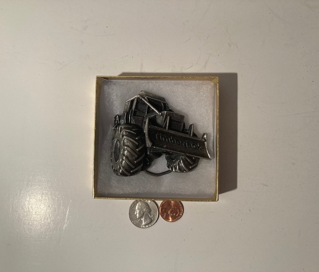 Vintage Metal Belt Buckle, Pewter, Timberjack, Tractor, AG, Construction, Nice Western Style Design, 3" x 2 1/2", Heavy Duty, Quality, Thick
