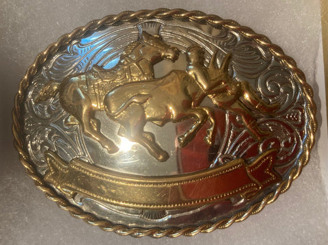 Vintage Metal Belt Buckle, German Silver, Steer Wresting, Cow Wrestling, Rodeo, Nice Western Style Design, 3 1/4" x 2 1/4", Heavy Duty