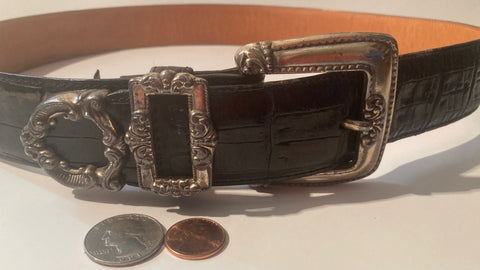 Vintage 1993 Leather Belt and Buckle, Brighton, Really Nice Silver Design, Heavy Feel To It, Quality, Size 30 to 34 Country and Western