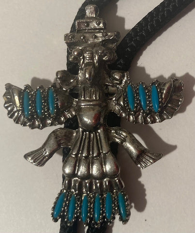 Vintage Metal Bolo Tie, Silver and Blue Stone Design, Eagle, Bird, Native, Nice Western Design, Quality, Heavy Duty, Made in USA, Country