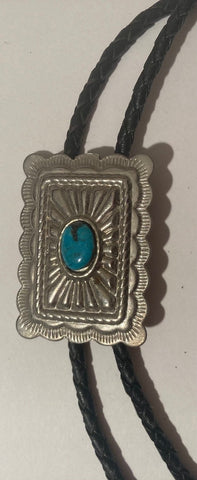 Vintage Metal Bolo Tie, Silver and Turquoise Design, Western Wear, Nice Western Design, Quality, Heavy Duty, Made in USA, Country & Western