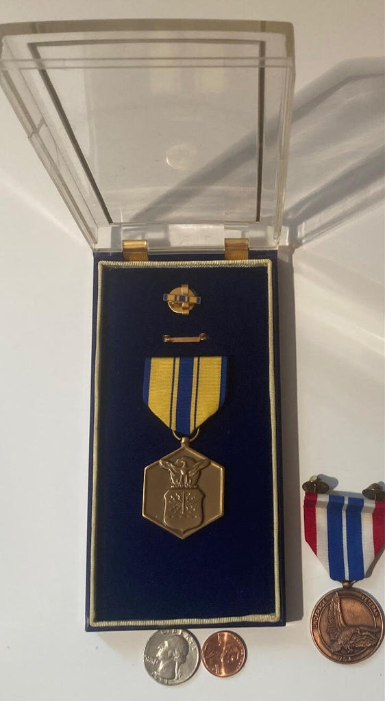 2 Vintage Metal Set of 2 Military Medals, Nice Box Case, Wall Hanging Case, For Military Merit, Meritoriously Underage Service