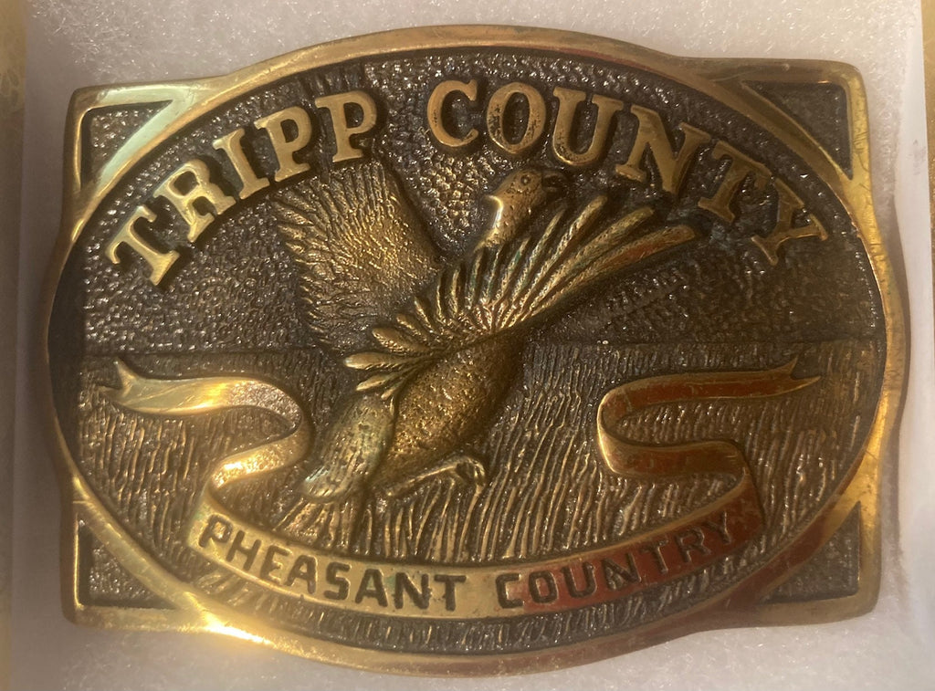 Vintage 1977 Metal Belt Buckle, Brass, Tripp Country, Pheasant Country, South Dakota, Really Nice Design, Nice Western Style Design