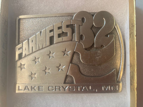 Vintage 1982 Metal Belt Buckle, Lake Crystal, MN, Farmfest 82, Honoring The American Family Farmer, Nice Western Design