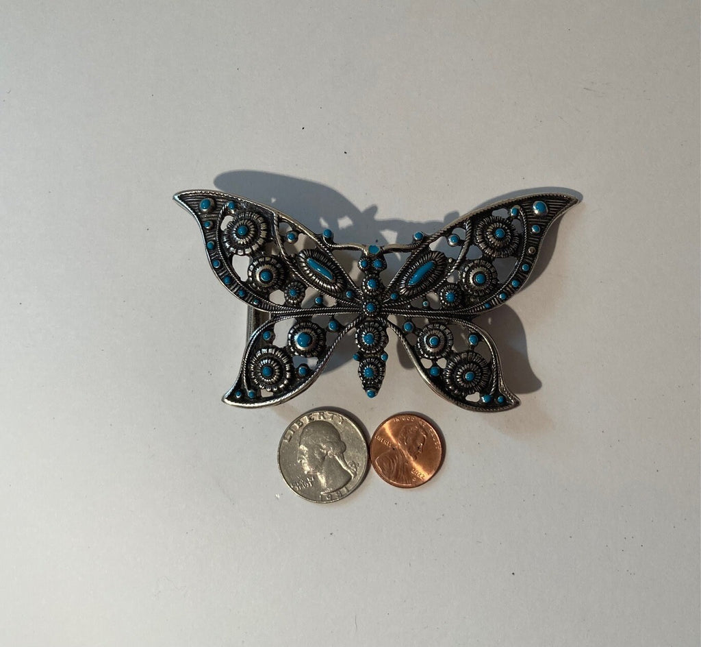 Vintage Metal Belt Buckle, Silver, Nice Butterfly Design, Nice Art Design, Nice Western Design, 4 1/4" x 2 1/4", Heavy Duty, Quality