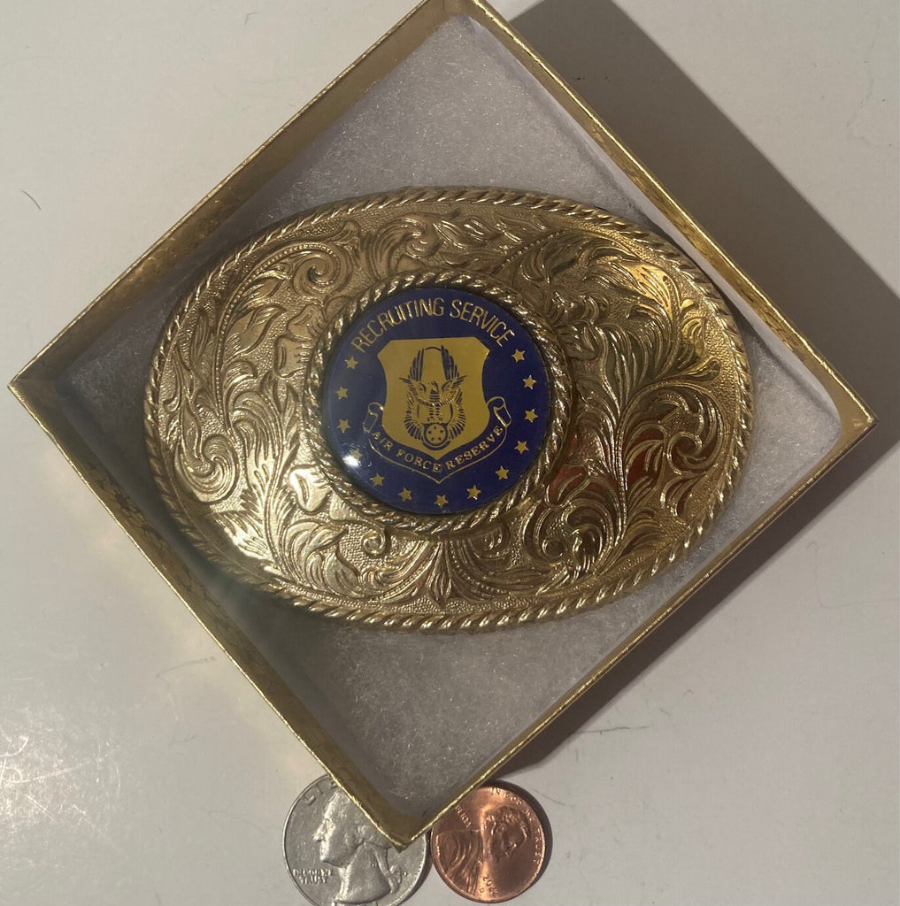 Vintage Metal Belt Buckle, Recruiting Service, U.S. Air Force Reserve, Nice Western Design,  3 3/4" x 3 1/4", Quality, Made in USA, Country