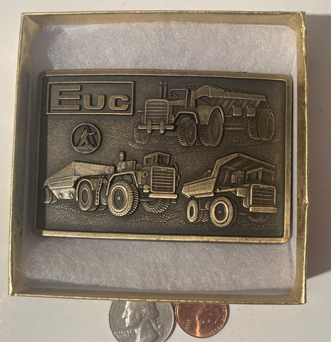 Vintage Metal Belt Buckle, Euclid Trucks, Dump Trucks, R60, R100, Nice Western Design,  3 1/2" x 2 1/4", Quality, Made in USA, Country