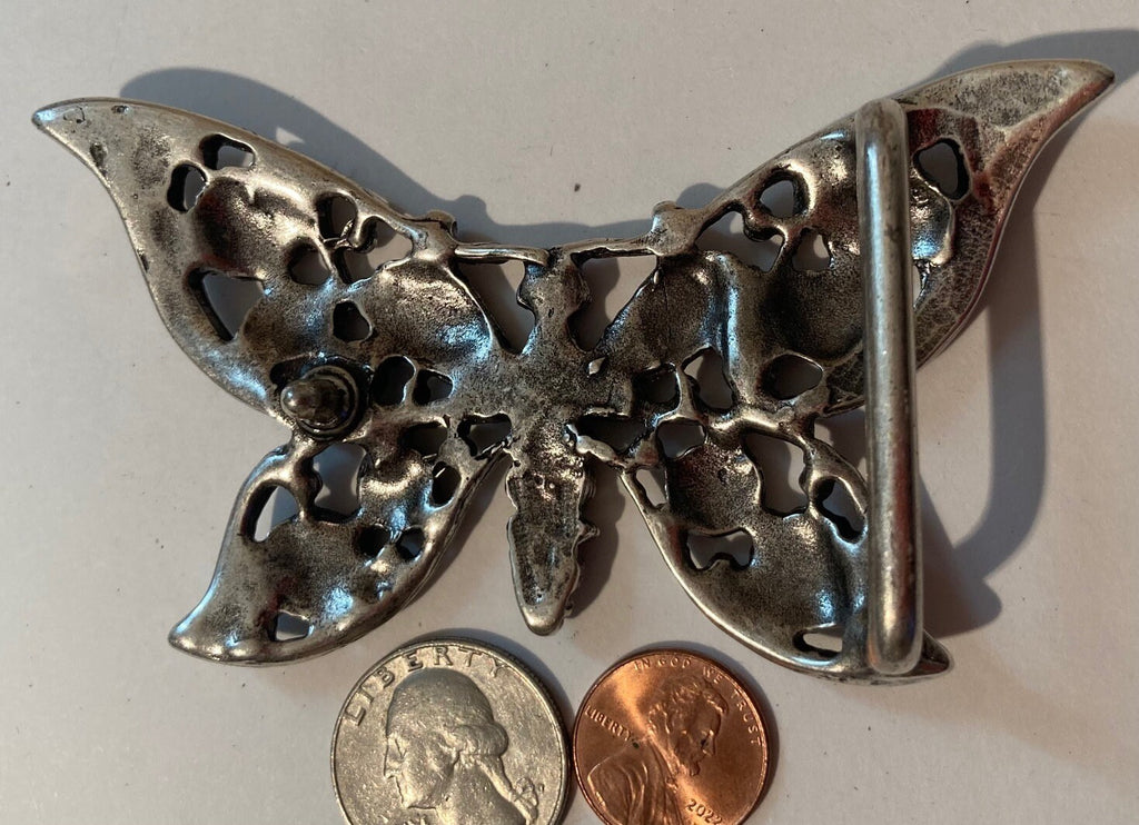 Vintage Metal Belt Buckle, Silver, Nice Butterfly Design, Nice Art Design, Nice Western Design, 4 1/4" x 2 1/4", Heavy Duty, Quality