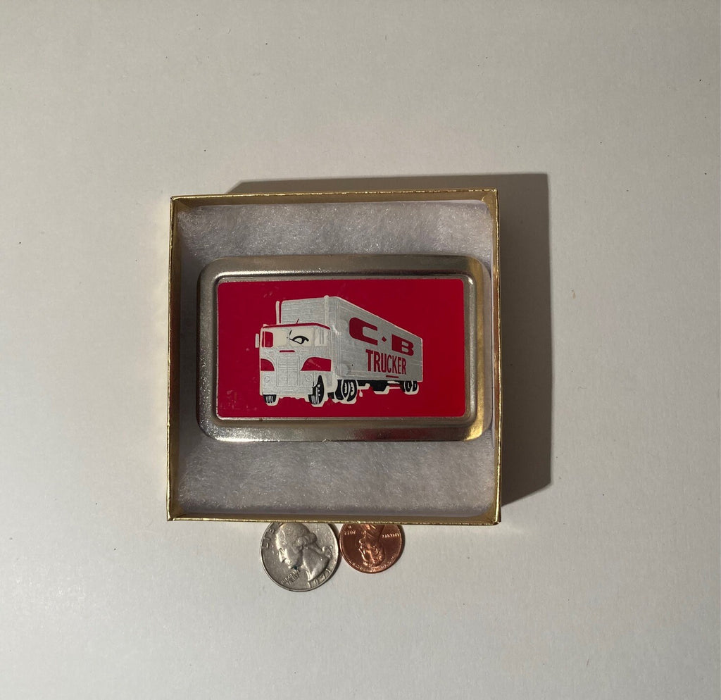 Vintage Metal Belt Buckle, C. B. Trucker, Trucking, Semi, 18 Wheeler, Truck Driving, Nice Western Design, 3 1/2" x 2 1/4", Quality