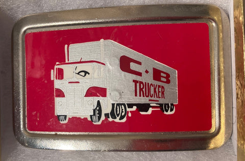 Vintage Metal Belt Buckle, C. B. Trucker, Trucking, Semi, 18 Wheeler, Truck Driving, Nice Western Design, 3 1/2" x 2 1/4", Quality