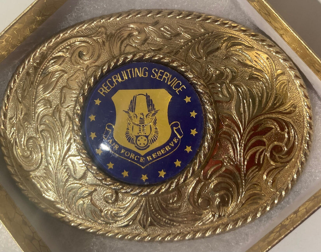 Vintage Metal Belt Buckle, Recruiting Service, U.S. Air Force Reserve, Nice Western Design,  3 3/4" x 3 1/4", Quality, Made in USA, Country