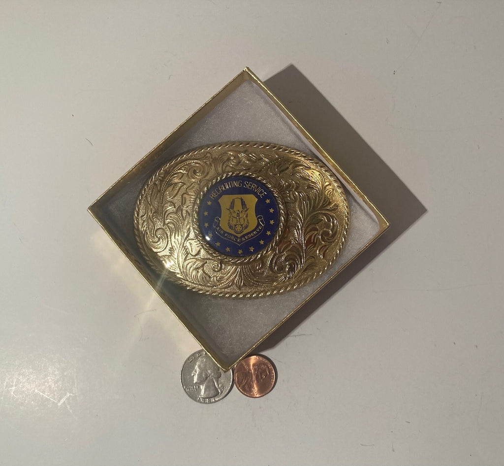 Vintage Metal Belt Buckle, Recruiting Service, U.S. Air Force Reserve, Nice Western Design,  3 3/4" x 3 1/4", Quality, Made in USA, Country