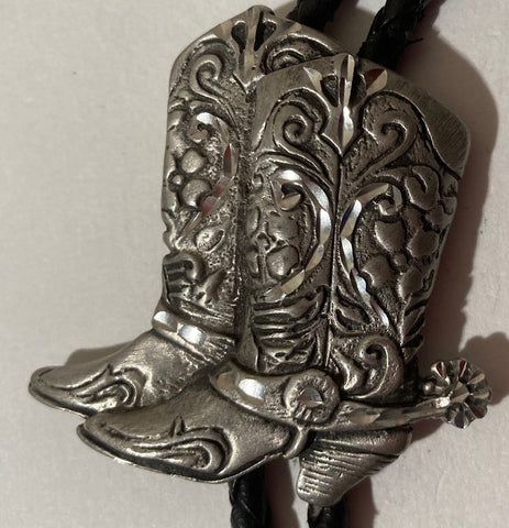 Vintage Metal Bolo Tie, Silver, Cowboy Boot, Horse, Nice Western Design, 2" x 1 3/4", Quality, Heavy Duty, Made in USA, Country & Western