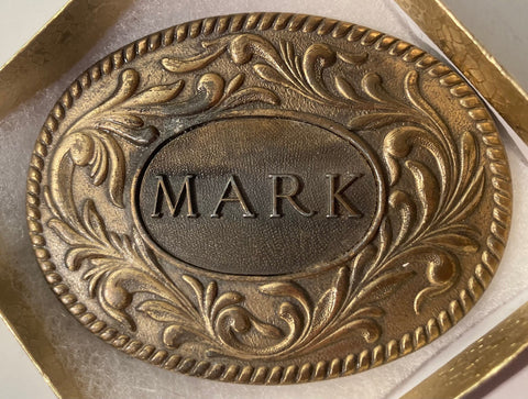 Vintage 1977 Metal Belt Buckle, Mark, Nice Western Style Design, 3 1/2" x 2 3/4", Heavy Duty, Quality, Thick Metal, Made in USA, For Belts