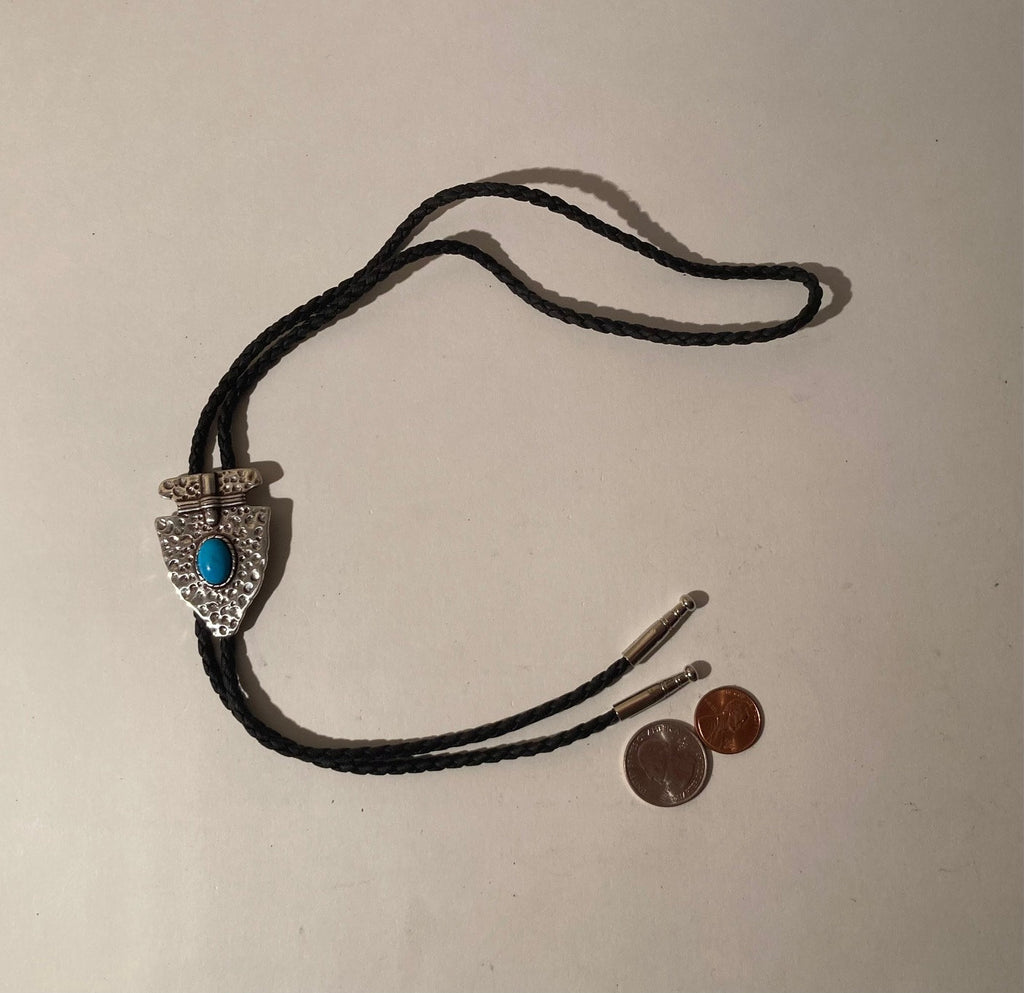 Vintage Metal Bolo Tie, Silver with Nice Turquoise Stone Design, Arrowhead, Native Design, Nice Western Design, 2" x 1 1/4", Quality