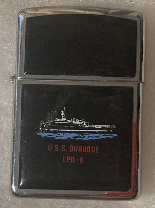 Vintage Metal Zippo, U.S.S. Dubuque LPD-8, Amphibious Transport Dock  Ship. Navy