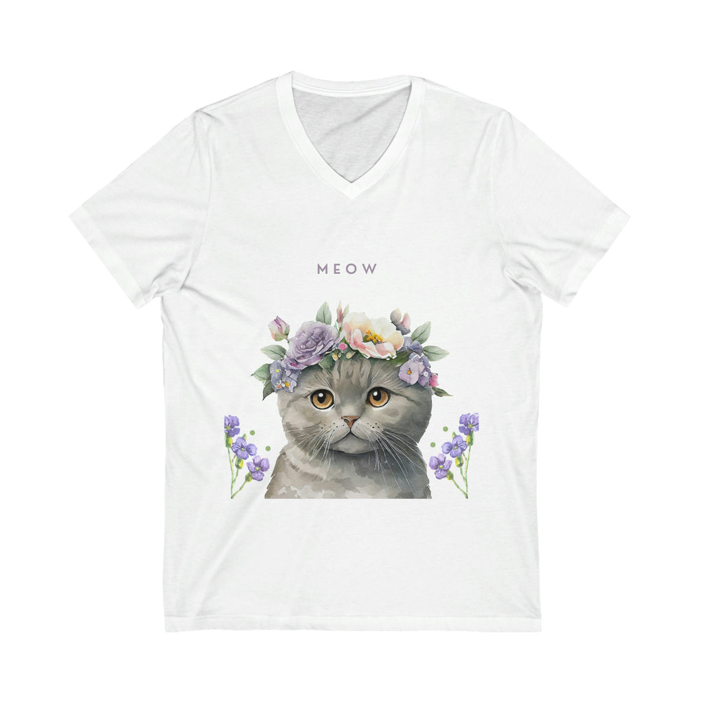 Meow Cat POD Unisex Jersey Short Sleeve V-Neck Tee