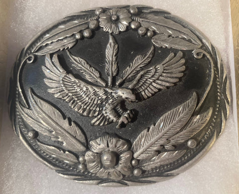 Vintage Metal Belt Buckle, Eagle, Feathers, Nice Design, 3 1/4" x 2 3/4", Heavy Duty, Quality, Thick Metal, Made in USA, For Belts, Fashion