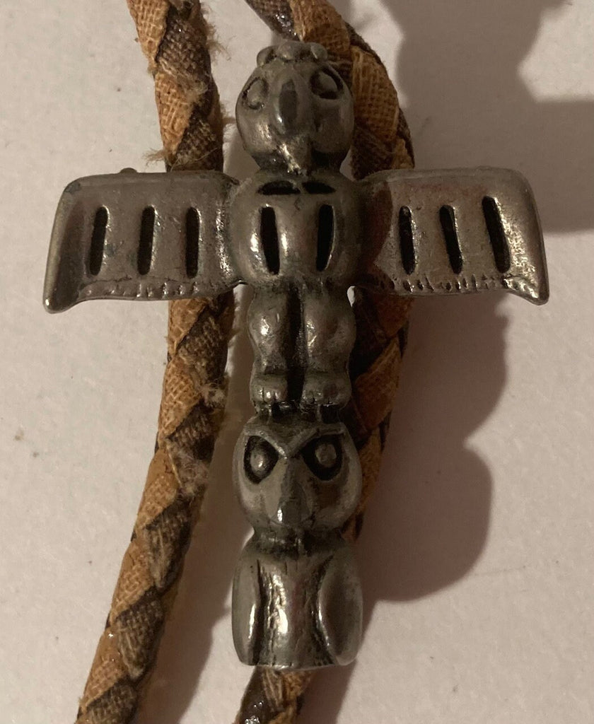 Vintage Metal Bolo Tie, Nice Silver Totem Pole Design, Native Style, Nice Western Design, 1 3/4" x 1 1/4", Quality, Heavy Duty