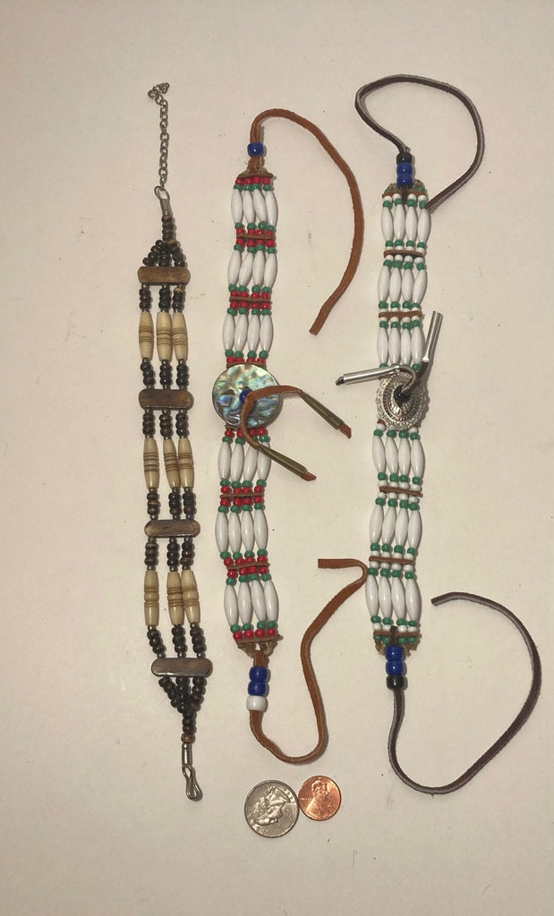 Vintage Lot of 3 Nice Western Necklaces, Chokers, Beads, Leather, Native, Nice Designs, Made in USA, Quality, Heavy Duty, Country
