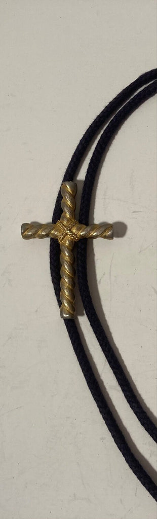 Vintage Metal Bolo Tie, Brass, Cross, Crucifix, Gothic, Religious, Nice Design, 2 3/4" x 1 3/4", Nice Design, Made in USA, Quality