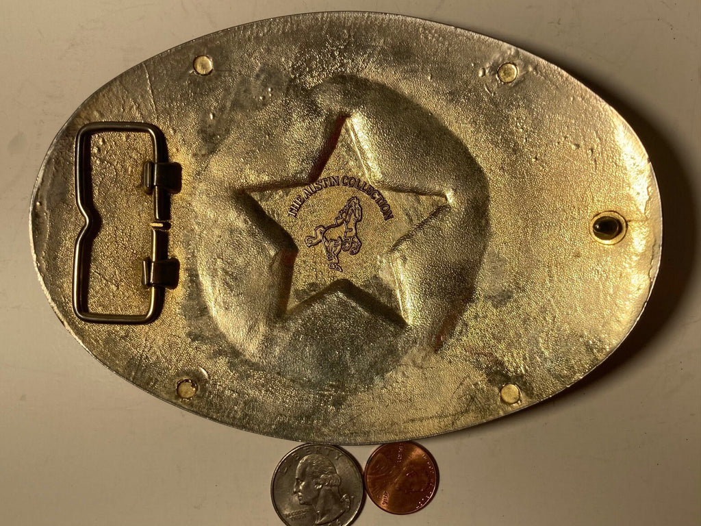 Vintage Metal Belt Buckle, Big Size, The State of Texas, The Austin Collection, Nice Design, 6" x 4 1/4", Heavy Duty