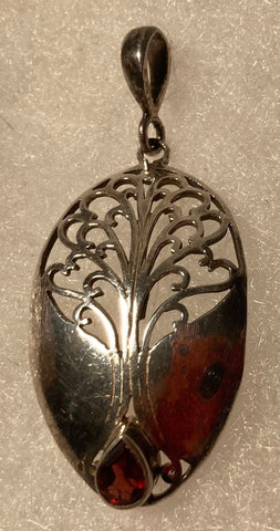 Vintage Sterling Silver Pendant, Charm, Tree with Nice Stone Design, Nice Design, Quality, 1 3/4" x 3/4", Jewelry, 0707, Accessory