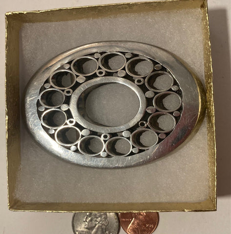 Vintage Metal Belt Buckle, Hand Made, Holes, Barrel, Nice Western Style Design, 3 1/2" x 2 1/4", Heavy Duty, Quality, Thick Metal