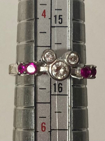 Vintage Sterling Silver Ring, Disney, Mickey Mouse, Mini Mouse, Nice Pink Redish Stones Design, Size 5, Nice Design, Quality, Jewelry