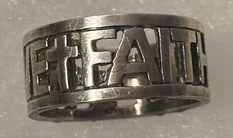 Vintage Sterling Silver Ring, Faith, Love, Hope Design, Size 6 1/2, Nice Design, Quality, Jewelry, 0719, Accessory, 925