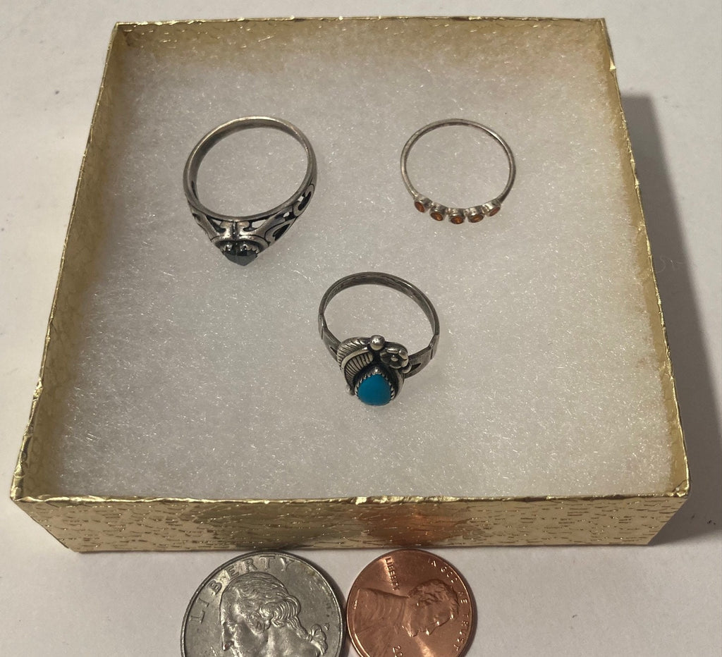 Vintage Lot of 3 Sterling Silver Rings, Turquoise, Heart, Nice Designs, Quality, Jewelry, 0720, Accessory, 925, Clothing, Necklace, Charm