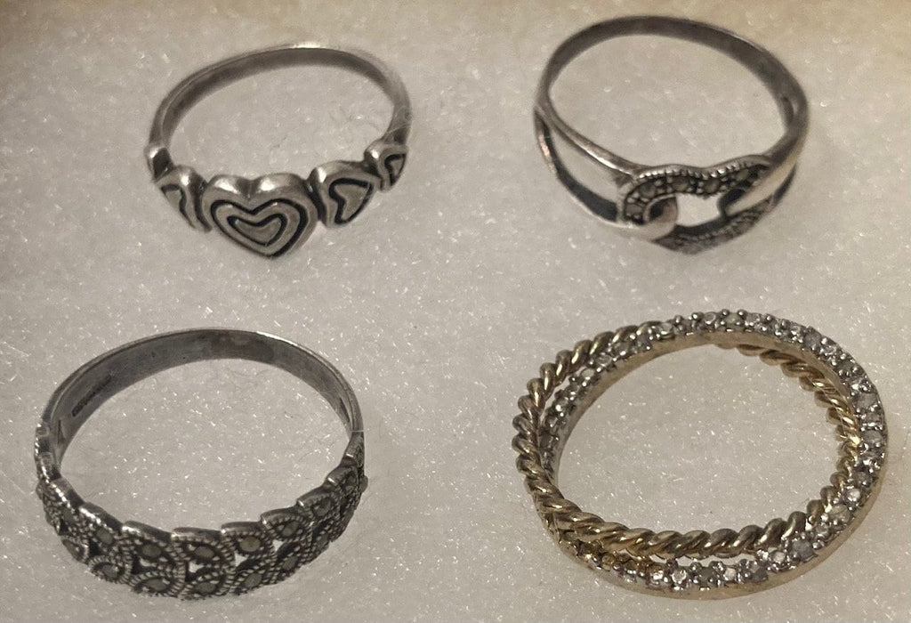 Vintage Lot of 4 Sterling Silver Rings, Nice Designs, Quality, Jewelry, 0721, Accessory, 925, Clothing, Necklace, Charm, Bracelet