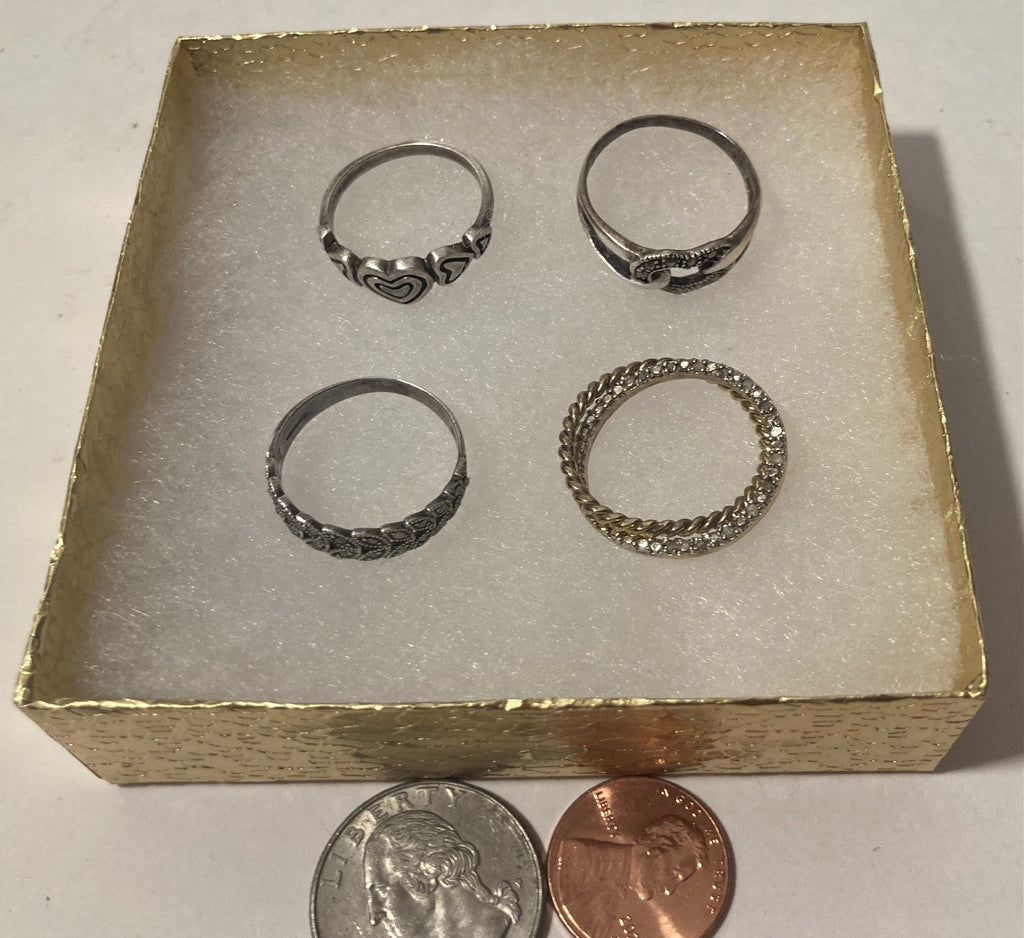 Vintage Lot of 4 Sterling Silver Rings, Nice Designs, Quality, Jewelry, 0721, Accessory, 925, Clothing, Necklace, Charm, Bracelet