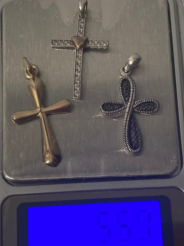 Vintage Lot of 3 Sterling Silver Pendants, Charms, Crosses, Crucifix, Nice Designs, Quality, Jewelry, 0722, Accessory, 925, Clothing
