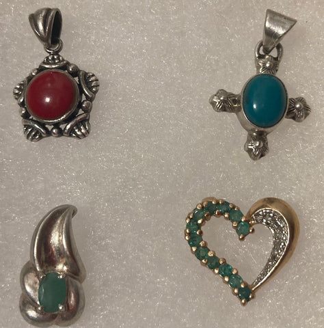 Vintage Lot of 4 Sterling Silver Pendants, Charms, Nice Different Color Stone Designs, Nice Designs, Quality, Jewelry