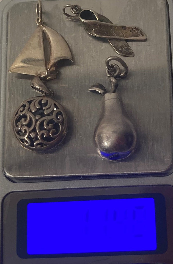 Vintage Lot of 4 Sterling Silver Pendants, Charms, Sailboat, Ribbon, Nice Designs, Quality, Jewelry, 0724, Accessory, 925, Clothing