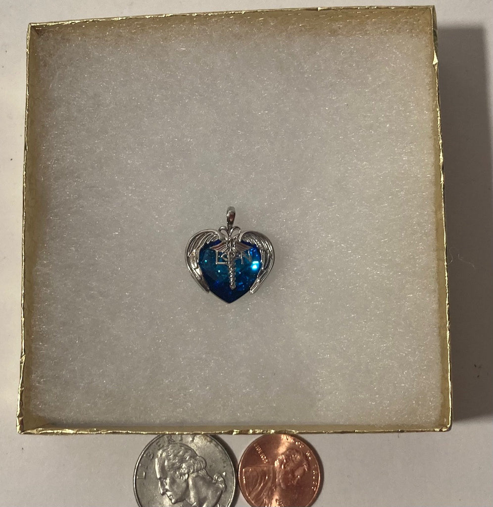 Vintage Sterling Silver Pendant, Charm, Heart, Nice Blue Stone, LPN, Licensed Practical Nurse, Nice Design, 3/4" x 3/4", Quality, Jewelry