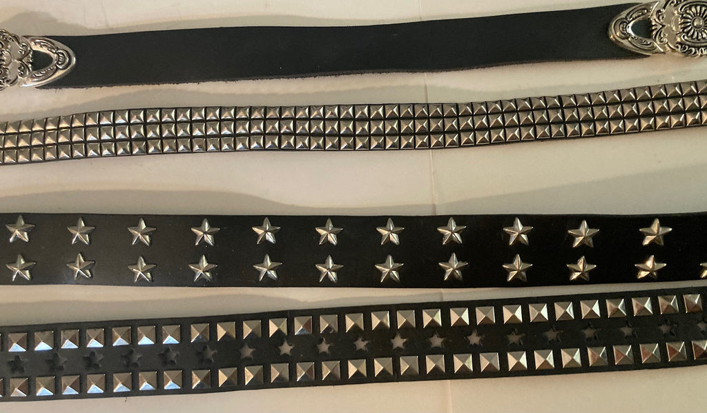 Vintage Lot of 4 Assorted Leather Belts, Rhinestones, Studs, Unique, Nice Good Leather Designs, Country & Western, Western Wear, Resell