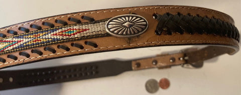 Vintage Leather Belt, Nice Native Design, Really Nice Leather, Heavy Duty, Quality, Size 34 to 38 Country and Western, Western Wear