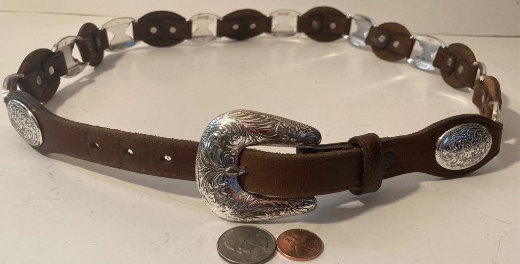 Vintage Leather Belt, Nice Silver Accents Design, Bling, Really Nice Leather, Heavy Duty, Quality, Size 34 to 38, Country and Western