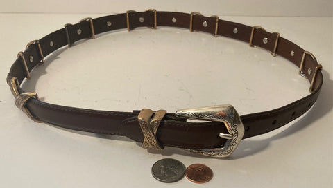 Vintage Leather Belt, Brighton, Nice Brass Accents Design, Really Nice Leather, Heavy Duty, Quality, Size 32 to 36, Country and Western