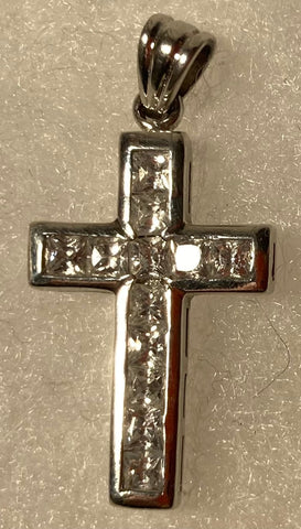 Vintage Sterling Silver Cross, Nice Sparkly Stones, Crucifix, Religious, Church, Nice Design, Quality, 1 1/4" x 3/4", Jewelry